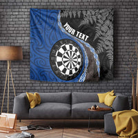 Personalised New Zealand Darts Tapestry Koru Tribal Tattoo and Silver Fern Maori Pattern Blue Color LT03 - Polynesian Pride