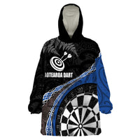 Personalised New Zealand Darts Wearable Blanket Hoodie Koru Tribal Tattoo and Silver Fern Maori Pattern Blue Color LT03 One Size Blue - Polynesian Pride