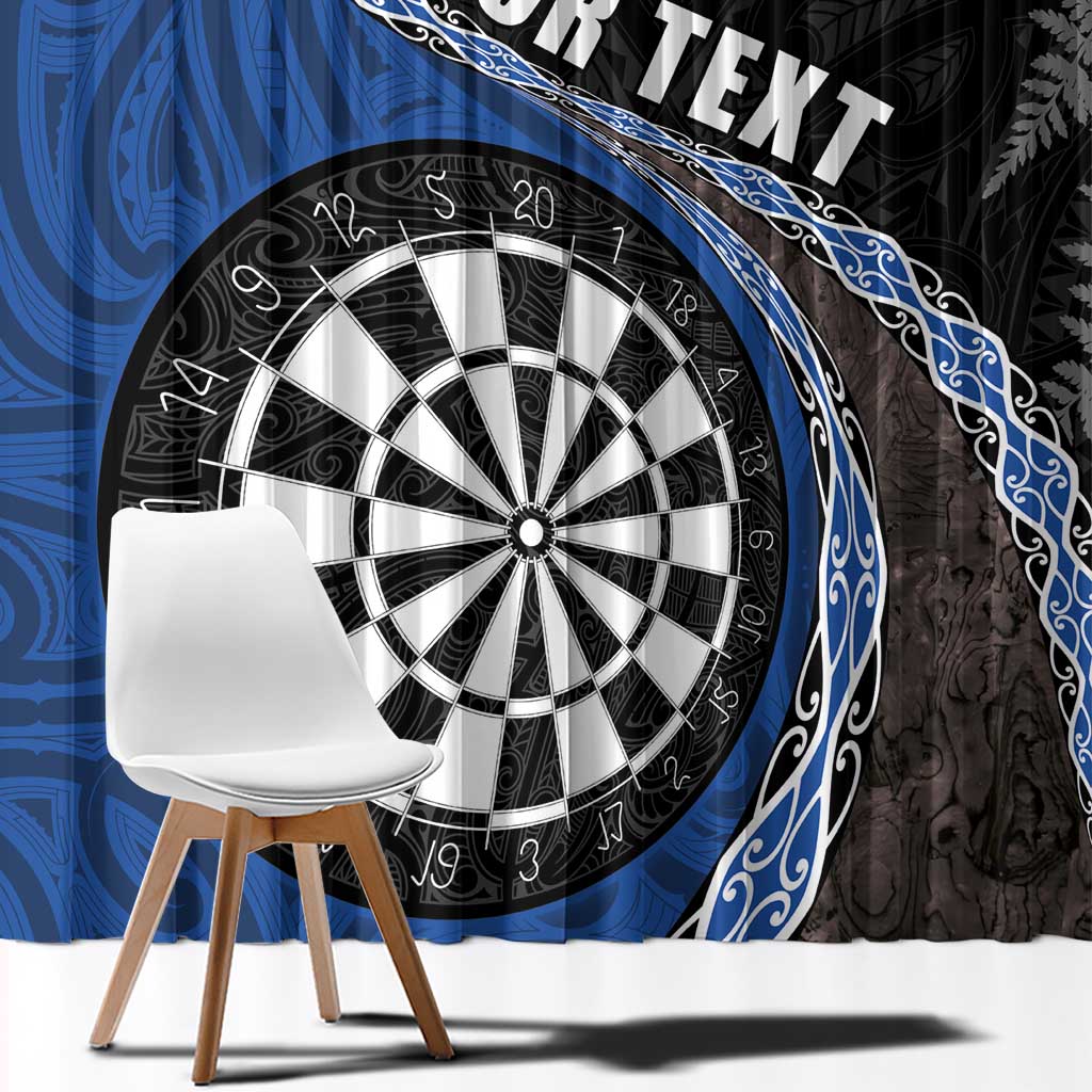 Personalised New Zealand Darts Window Curtain Koru Tribal Tattoo and Silver Fern Maori Pattern Blue Color LT03 - Polynesian Pride