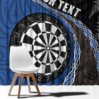 Personalised New Zealand Darts Window Curtain Koru Tribal Tattoo and Silver Fern Maori Pattern Blue Color LT03 - Polynesian Pride