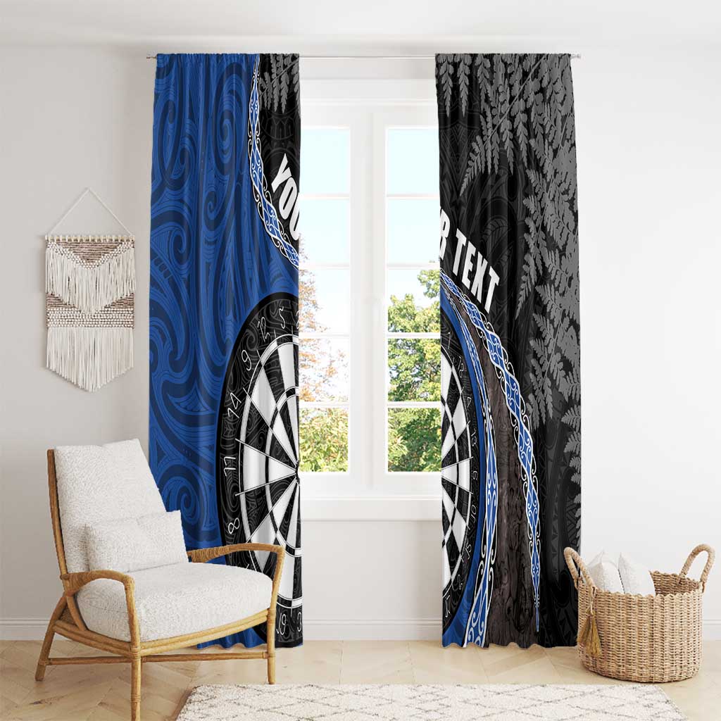 Personalised New Zealand Darts Window Curtain Koru Tribal Tattoo and Silver Fern Maori Pattern Blue Color LT03 - Polynesian Pride