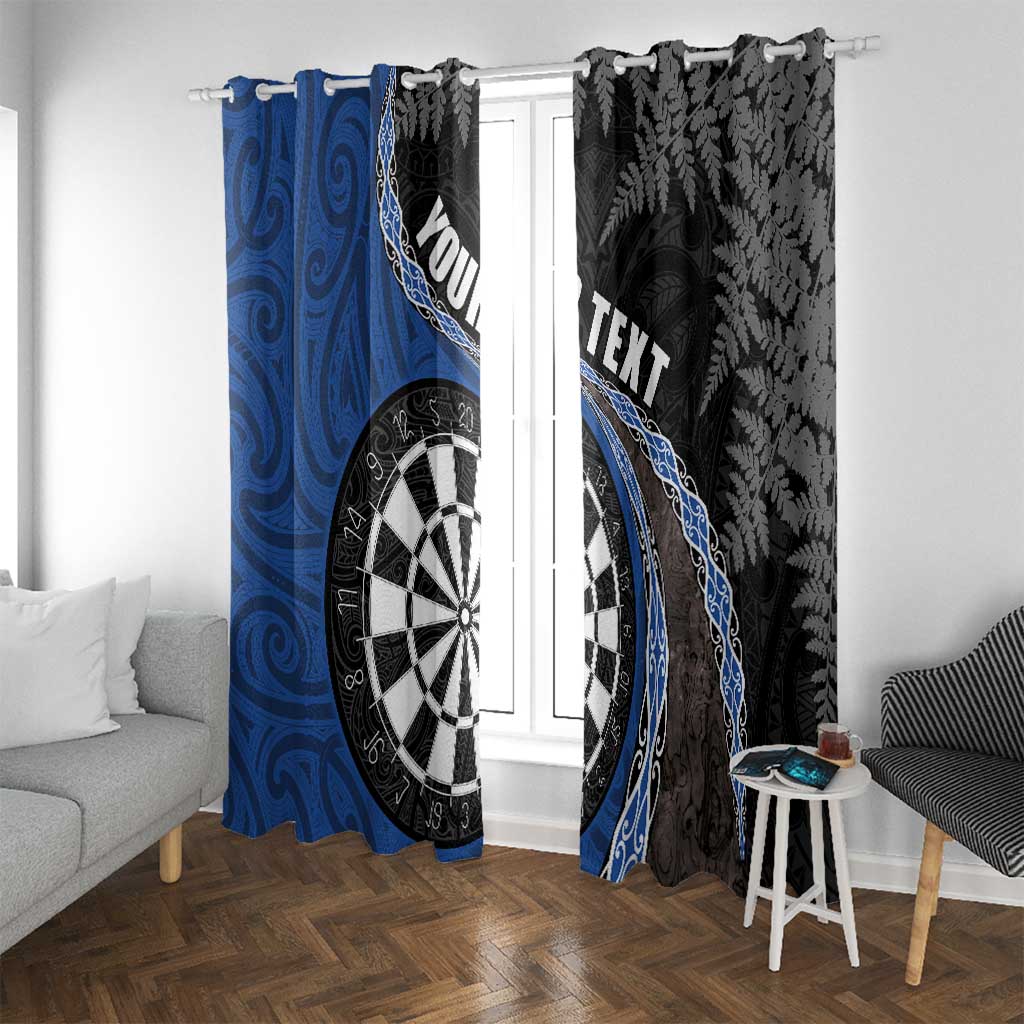 Personalised New Zealand Darts Window Curtain Koru Tribal Tattoo and Silver Fern Maori Pattern Blue Color LT03 With Grommets Blue - Polynesian Pride