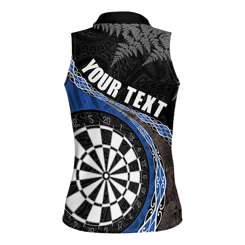 Personalised New Zealand Darts Women Sleeveless Polo Shirt Koru Tribal Tattoo and Silver Fern Maori Pattern Blue Color LT03 - Polynesian Pride