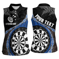 Personalised New Zealand Darts Women Sleeveless Polo Shirt Koru Tribal Tattoo and Silver Fern Maori Pattern Blue Color LT03 - Polynesian Pride