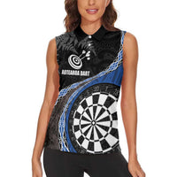 Personalised New Zealand Darts Women Sleeveless Polo Shirt Koru Tribal Tattoo and Silver Fern Maori Pattern Blue Color LT03 - Polynesian Pride