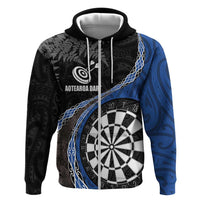 Personalised New Zealand Darts Zip Hoodie Koru Tribal Tattoo and Silver Fern Maori Pattern Blue Color LT03 Zip Hoodie Blue - Polynesian Pride