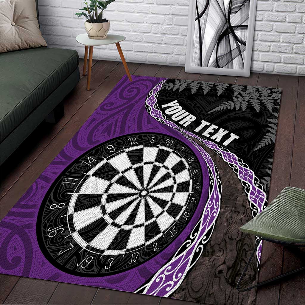 Personalised New Zealand Darts Area Rug Koru Tribal Tattoo and Silver Fern Maori Pattern Purple Color LT03 Purple - Polynesian Pride