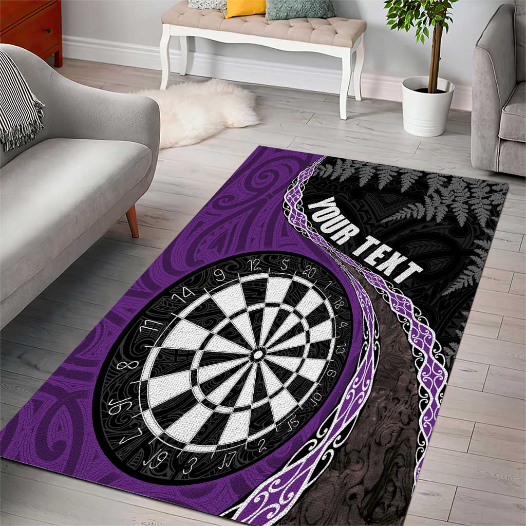 Personalised New Zealand Darts Area Rug Koru Tribal Tattoo and Silver Fern Maori Pattern Purple Color LT03 - Polynesian Pride