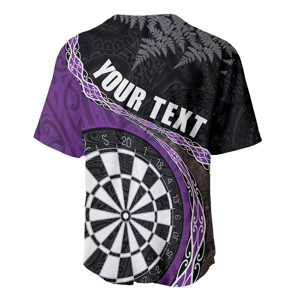 Personalised New Zealand Darts Baseball Jersey Koru Tribal Tattoo and Silver Fern Maori Pattern Purple Color LT03 - Polynesian Pride