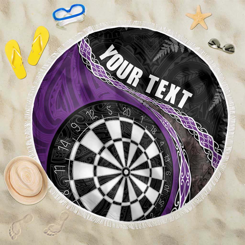Personalised New Zealand Darts Beach Blanket Koru Tribal Tattoo and Silver Fern Maori Pattern Purple Color LT03 One Size 150cm Purple - Polynesian Pride