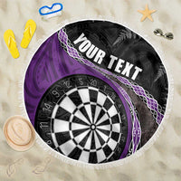Personalised New Zealand Darts Beach Blanket Koru Tribal Tattoo and Silver Fern Maori Pattern Purple Color LT03 One Size 150cm Purple - Polynesian Pride