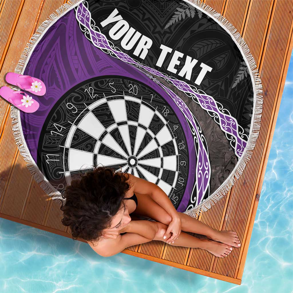 Personalised New Zealand Darts Beach Blanket Koru Tribal Tattoo and Silver Fern Maori Pattern Purple Color LT03 - Polynesian Pride