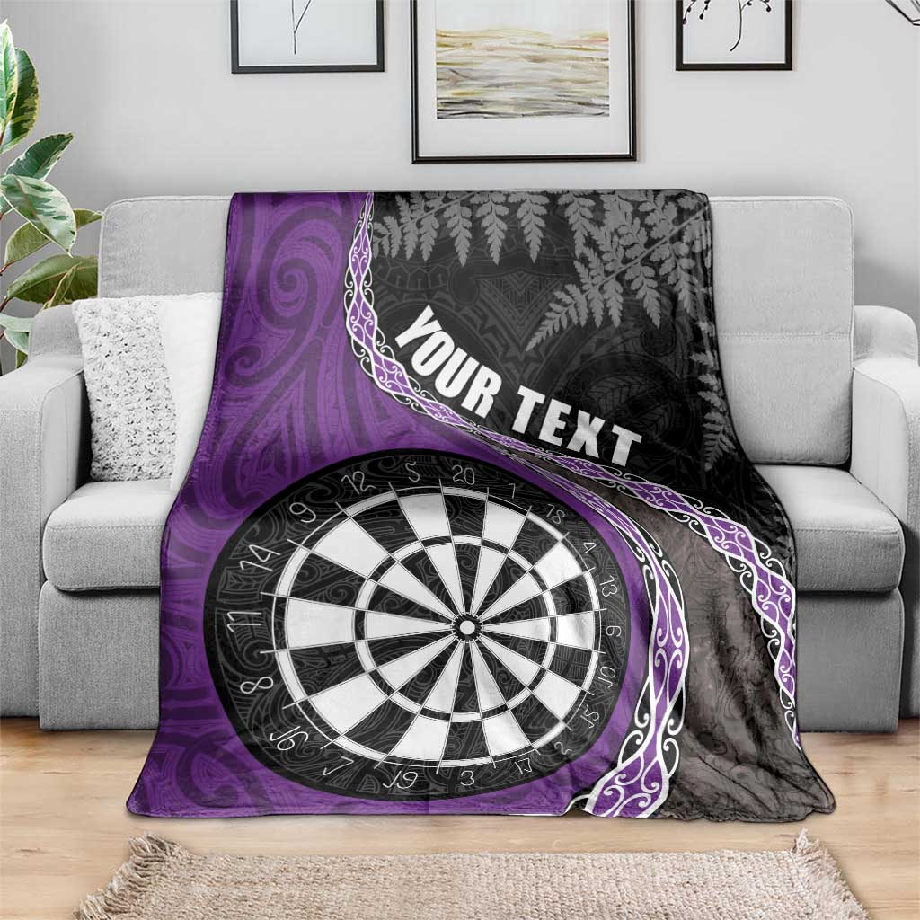 Personalised New Zealand Darts Blanket Koru Tribal Tattoo and Silver Fern Maori Pattern Purple Color LT03 - Polynesian Pride
