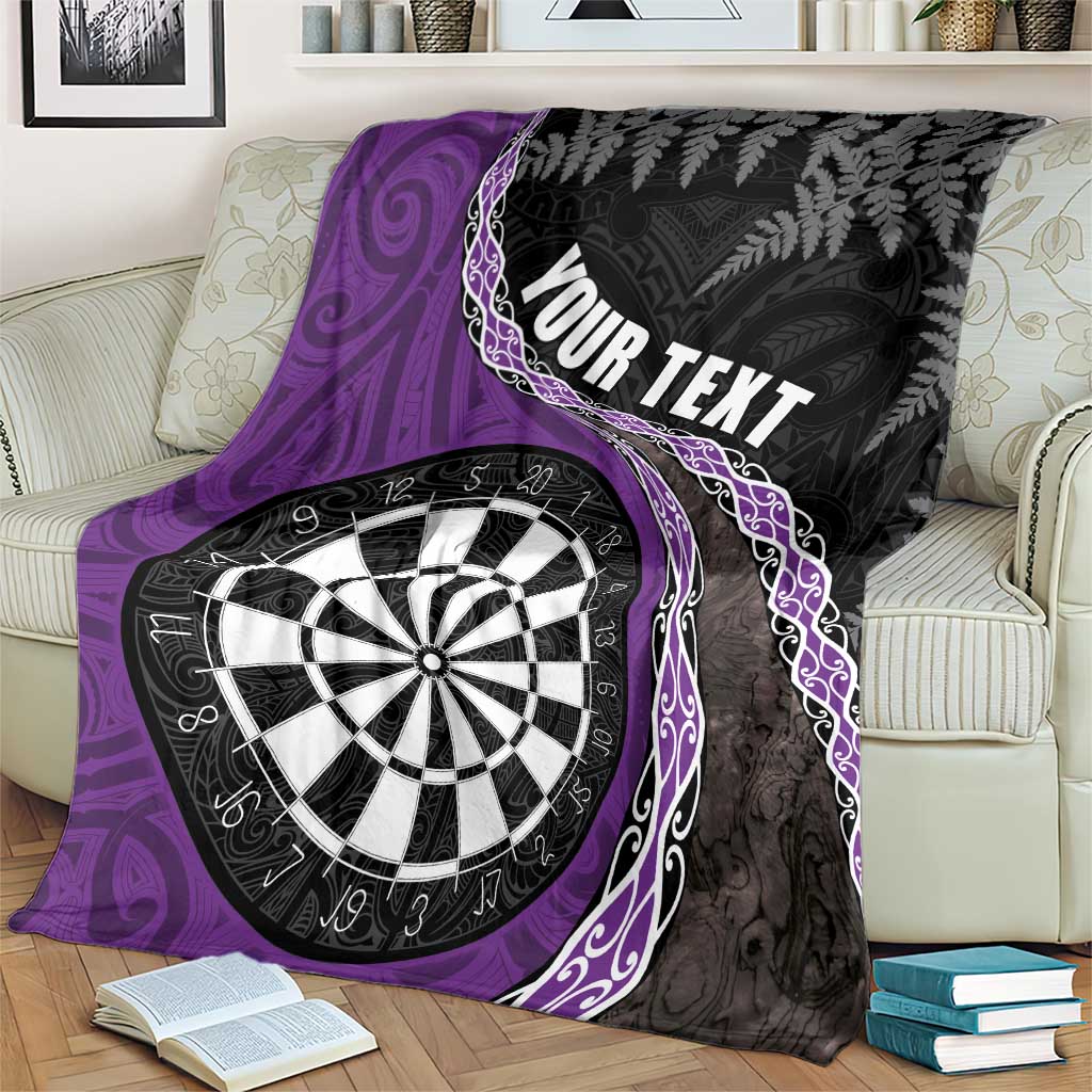 Personalised New Zealand Darts Blanket Koru Tribal Tattoo and Silver Fern Maori Pattern Purple Color LT03 - Polynesian Pride
