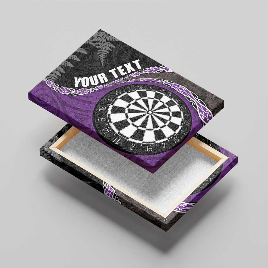 Personalised New Zealand Darts Canvas Wall Art Koru Tribal Tattoo and Silver Fern Maori Pattern Purple Color LT03 - Polynesian Pride