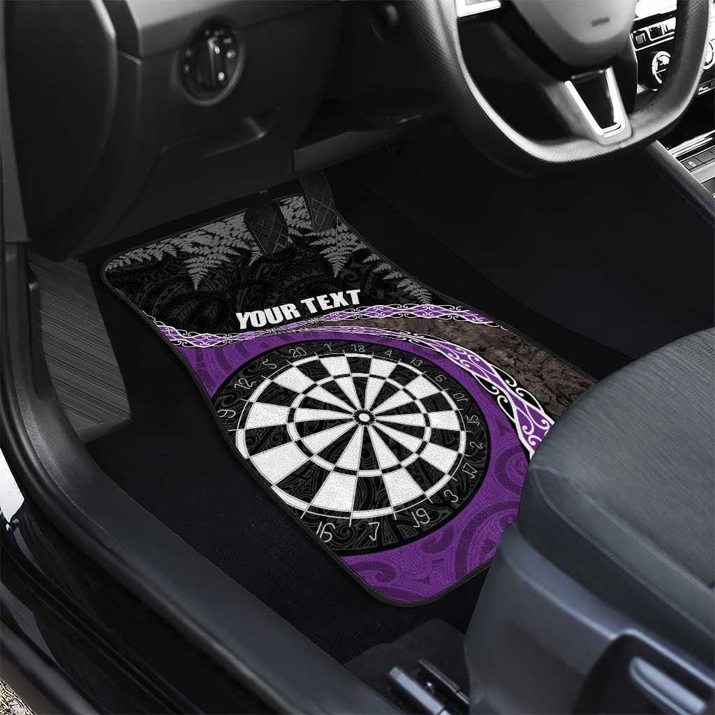 Personalised New Zealand Darts Car Mats Koru Tribal Tattoo and Silver Fern Maori Pattern Purple Color LT03 - Polynesian Pride