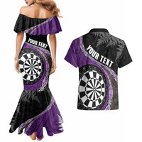 Personalised New Zealand Darts Couples Matching Mermaid Dress and Hawaiian Shirt Koru Tribal Tattoo and Silver Fern Maori Pattern Purple Color LT03 - Polynesian Pride