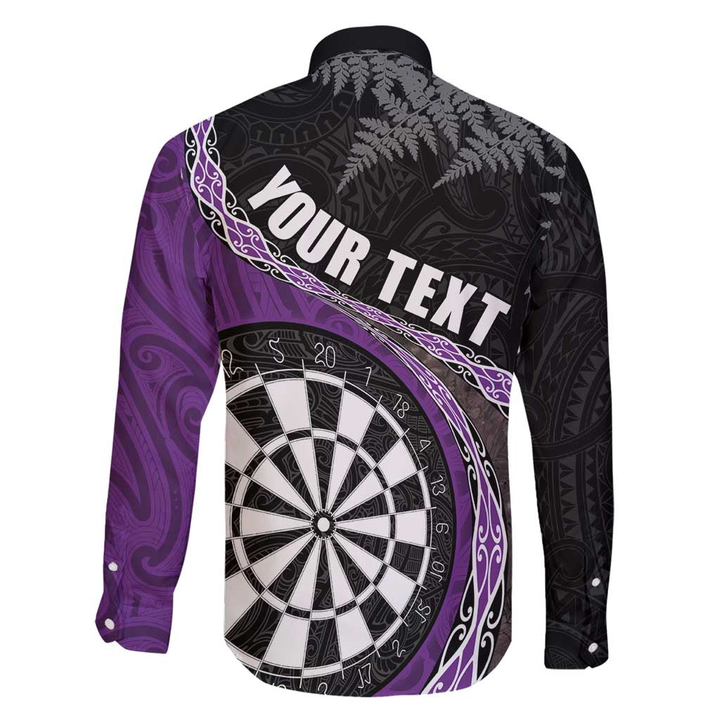 Personalised New Zealand Darts Family Matching Long Sleeve Bodycon Dress and Hawaiian Shirt Koru Tribal Tattoo and Silver Fern Maori Pattern Purple Color LT03 - Polynesian Pride