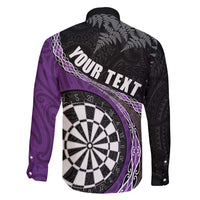Personalised New Zealand Darts Family Matching Long Sleeve Bodycon Dress and Hawaiian Shirt Koru Tribal Tattoo and Silver Fern Maori Pattern Purple Color LT03 - Polynesian Pride