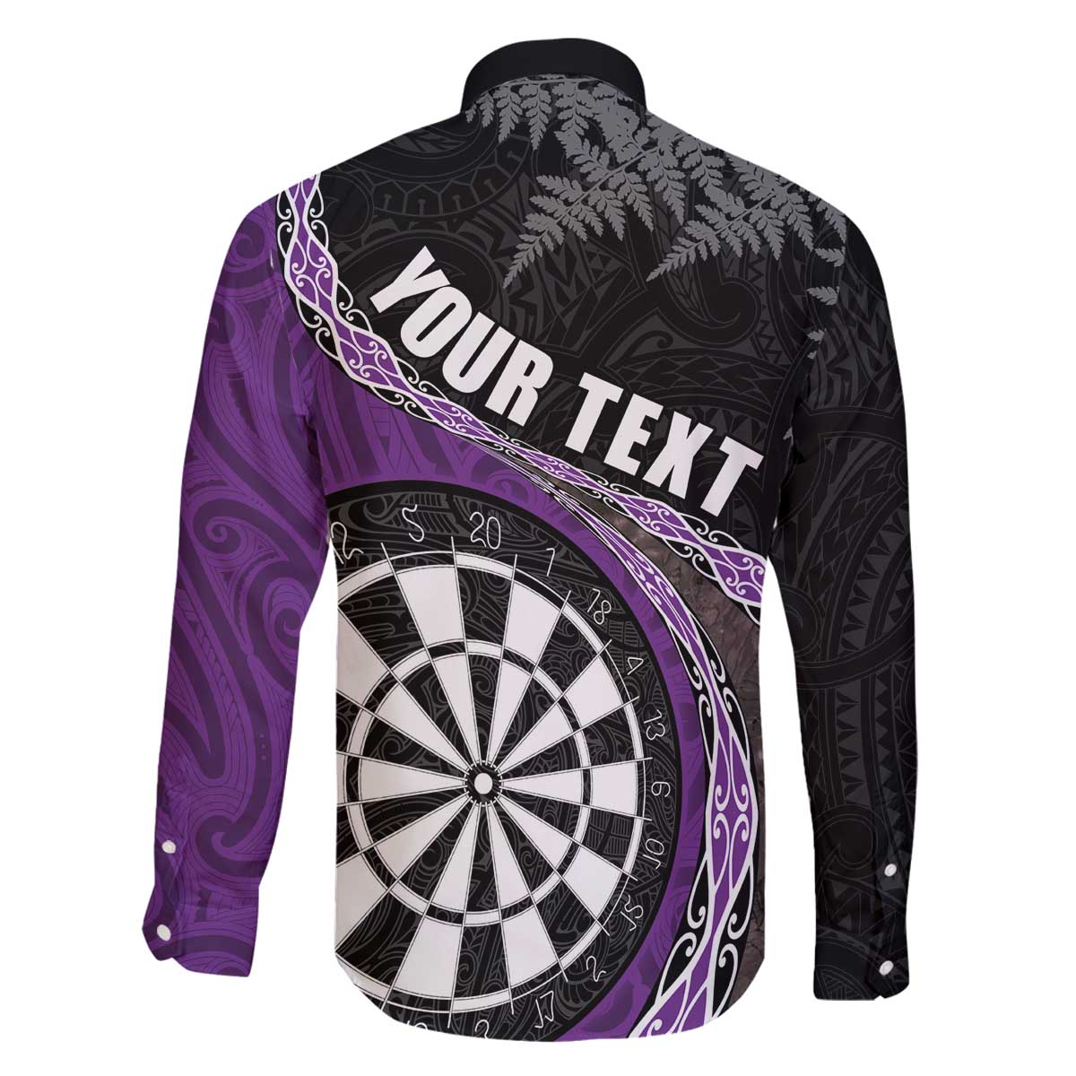 Personalised New Zealand Darts Family Matching Off The Shoulder Long Sleeve Dress and Hawaiian Shirt Koru Tribal Tattoo and Silver Fern Maori Pattern Purple Color LT03 - Polynesian Pride