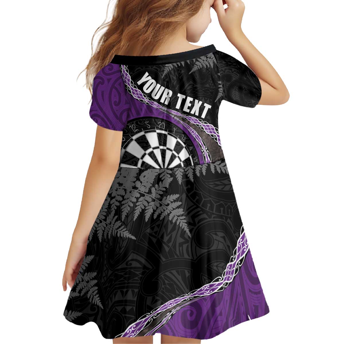 Personalised New Zealand Darts Family Matching Puletasi and Hawaiian Shirt Koru Tribal Tattoo and Silver Fern Maori Pattern Purple Color LT03 - Polynesian Pride