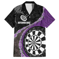 Personalised New Zealand Darts Family Matching Short Sleeve Bodycon Dress and Hawaiian Shirt Koru Tribal Tattoo and Silver Fern Maori Pattern Purple Color LT03 Dad's Shirt - Short Sleeve Purple - Polynesian Pride