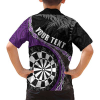 Personalised New Zealand Darts Family Matching Summer Maxi Dress and Hawaiian Shirt Koru Tribal Tattoo and Silver Fern Maori Pattern Purple Color LT03 - Polynesian Pride