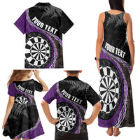 Personalised New Zealand Darts Family Matching Tank Maxi Dress and Hawaiian Shirt Koru Tribal Tattoo and Silver Fern Maori Pattern Purple Color LT03 - Polynesian Pride