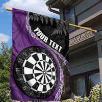 Personalised New Zealand Darts Garden Flag Koru Tribal Tattoo and Silver Fern Maori Pattern Purple Color LT03 - Polynesian Pride