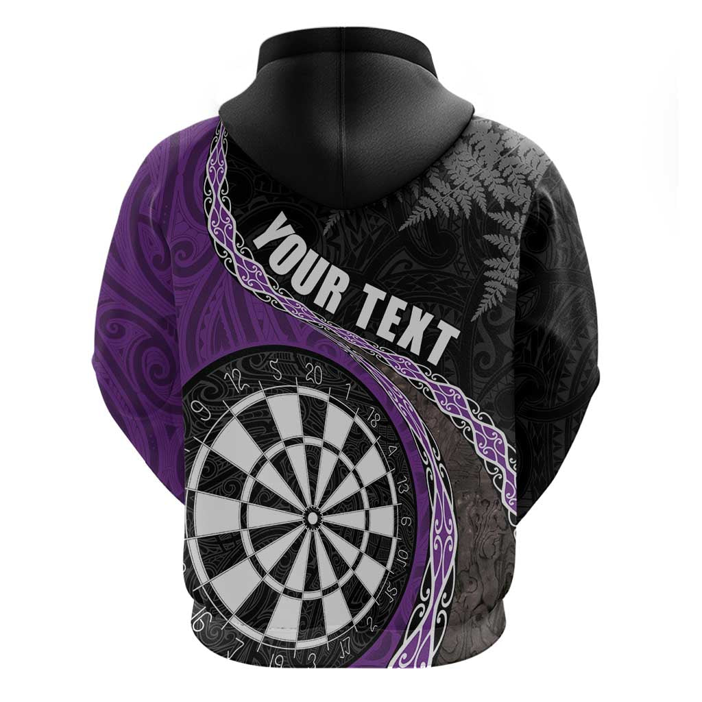 Personalised New Zealand Darts Hoodie Koru Tribal Tattoo and Silver Fern Maori Pattern Purple Color LT03 - Polynesian Pride