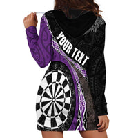 Personalised New Zealand Darts Hoodie Dress Koru Tribal Tattoo and Silver Fern Maori Pattern Purple Color LT03 - Polynesian Pride