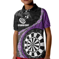 Personalised New Zealand Darts Kid Polo Shirt Koru Tribal Tattoo and Silver Fern Maori Pattern Purple Color LT03 Kid Purple - Polynesian Pride