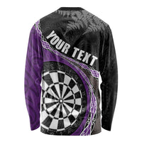 Personalised New Zealand Darts Long Sleeve Shirt Koru Tribal Tattoo and Silver Fern Maori Pattern Purple Color LT03 - Polynesian Pride