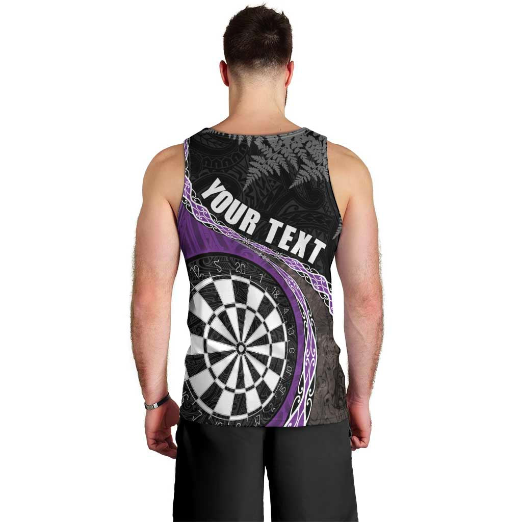 Personalised New Zealand Darts Men Tank Top Koru Tribal Tattoo and Silver Fern Maori Pattern Purple Color LT03 - Polynesian Pride