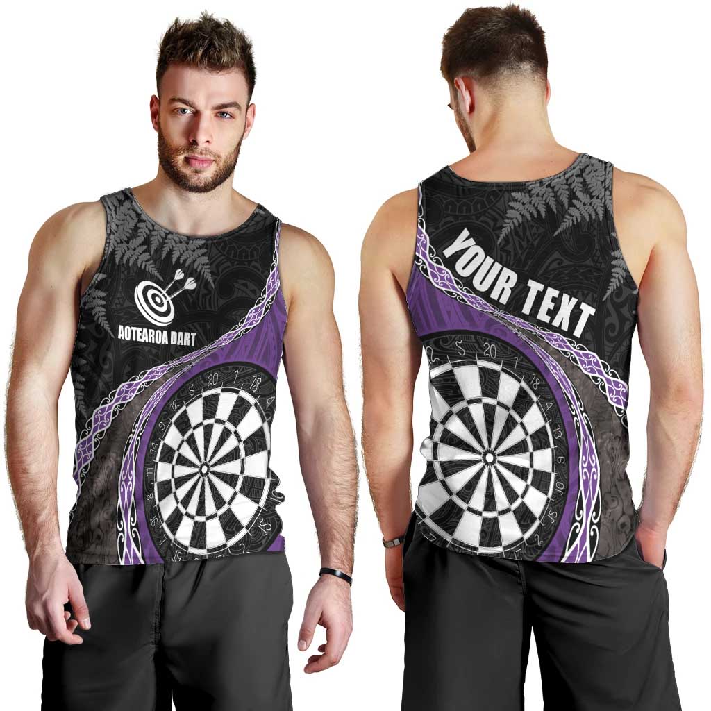 Personalised New Zealand Darts Men Tank Top Koru Tribal Tattoo and Silver Fern Maori Pattern Purple Color LT03 - Polynesian Pride