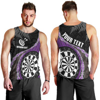 Personalised New Zealand Darts Men Tank Top Koru Tribal Tattoo and Silver Fern Maori Pattern Purple Color LT03 - Polynesian Pride