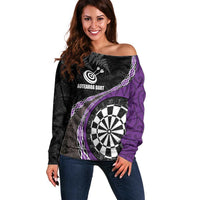 Personalised New Zealand Darts Off Shoulder Sweater Koru Tribal Tattoo and Silver Fern Maori Pattern Purple Color LT03 Women Purple - Polynesian Pride