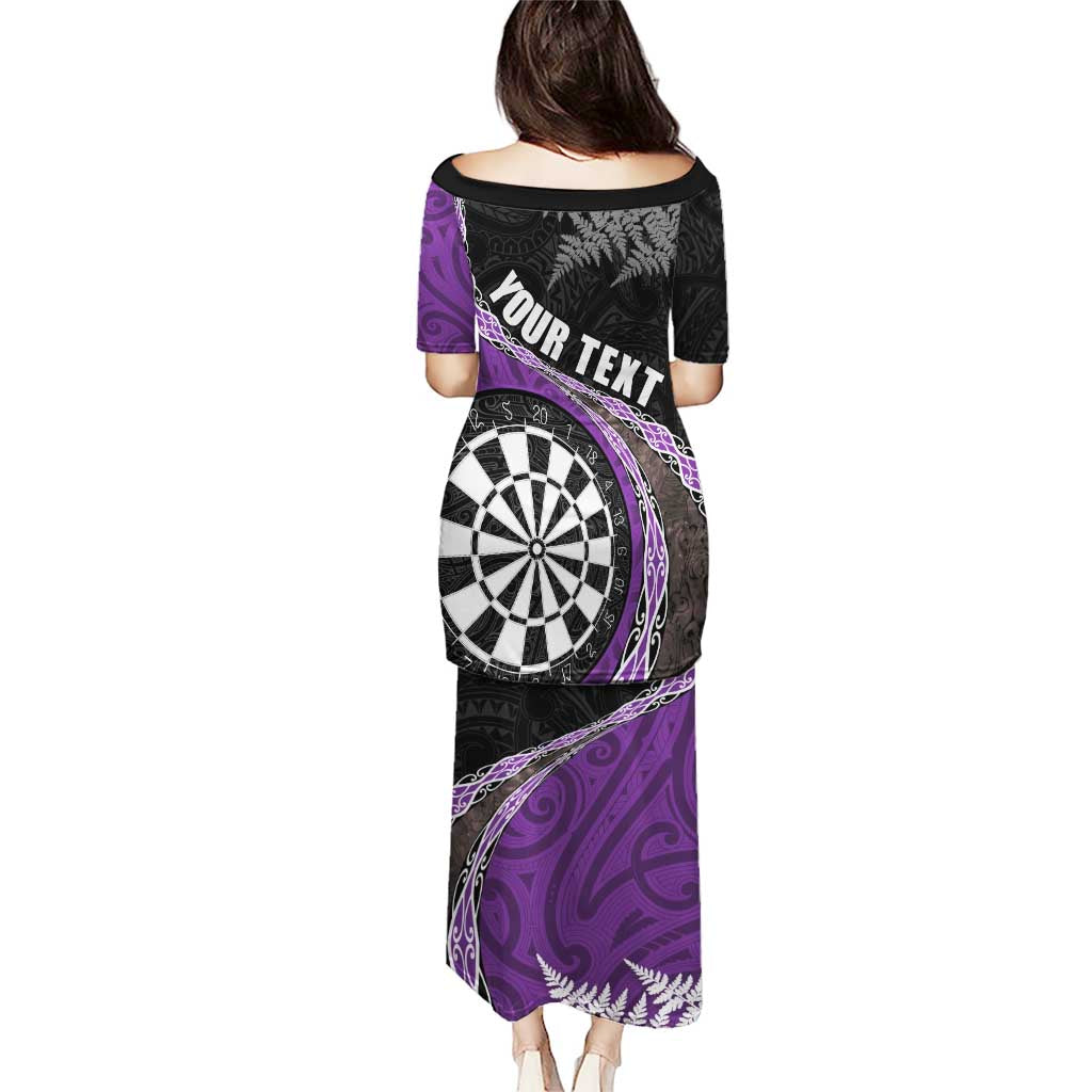Personalised New Zealand Darts Puletasi Koru Tribal Tattoo and Silver Fern Maori Pattern Purple Color LT03 - Polynesian Pride