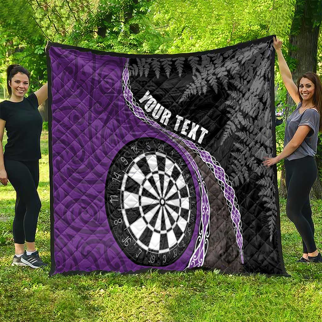 Personalised New Zealand Darts Quilt Koru Tribal Tattoo and Silver Fern Maori Pattern Purple Color LT03 - Polynesian Pride