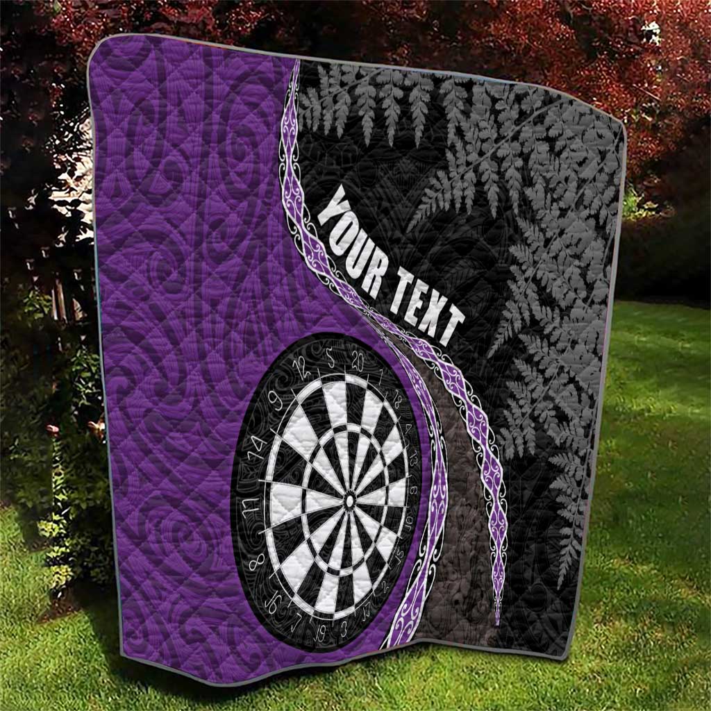 Personalised New Zealand Darts Quilt Koru Tribal Tattoo and Silver Fern Maori Pattern Purple Color LT03 - Polynesian Pride
