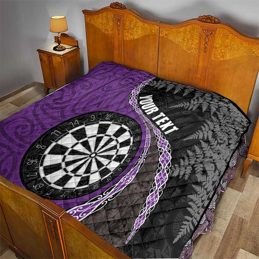 Personalised New Zealand Darts Quilt Koru Tribal Tattoo and Silver Fern Maori Pattern Purple Color LT03 - Polynesian Pride