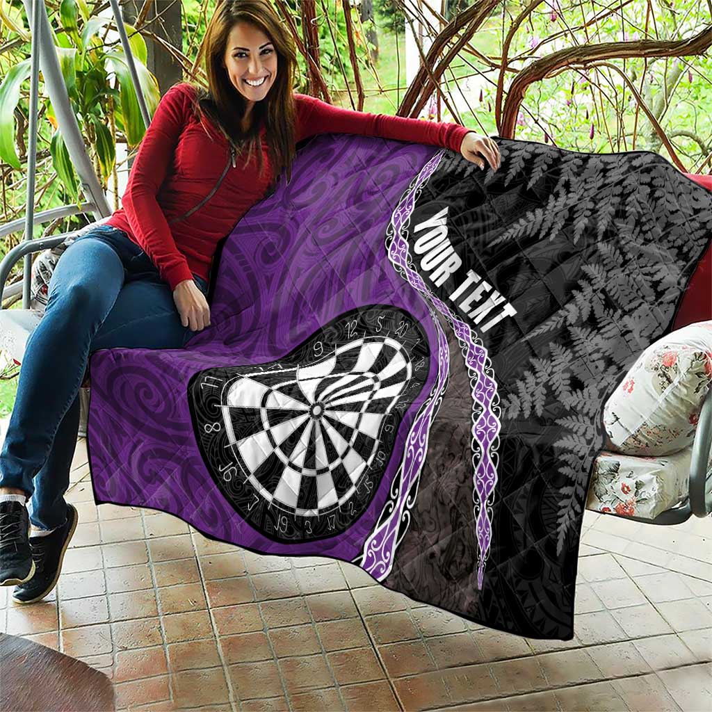Personalised New Zealand Darts Quilt Koru Tribal Tattoo and Silver Fern Maori Pattern Purple Color LT03 - Polynesian Pride