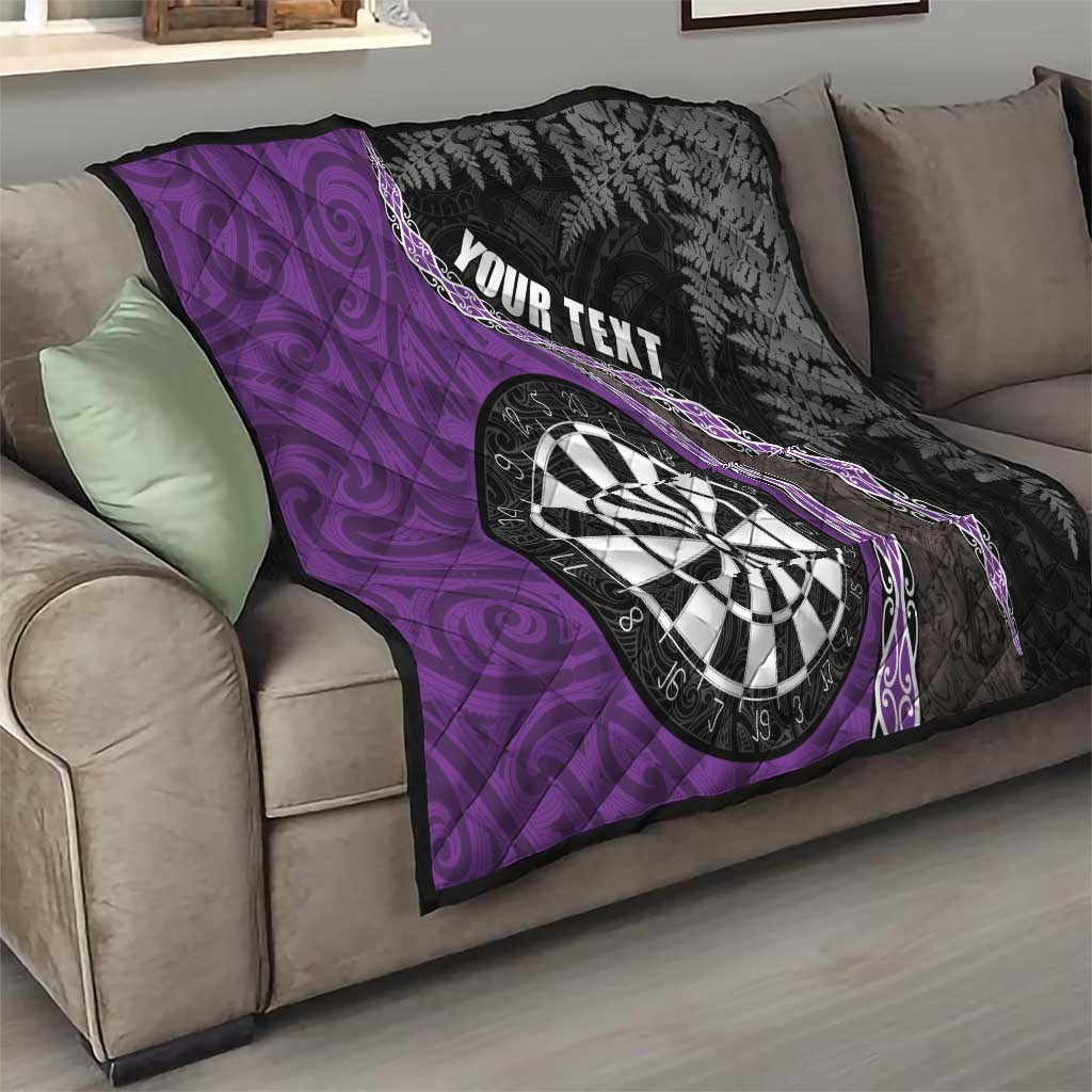 Personalised New Zealand Darts Quilt Koru Tribal Tattoo and Silver Fern Maori Pattern Purple Color LT03 - Polynesian Pride