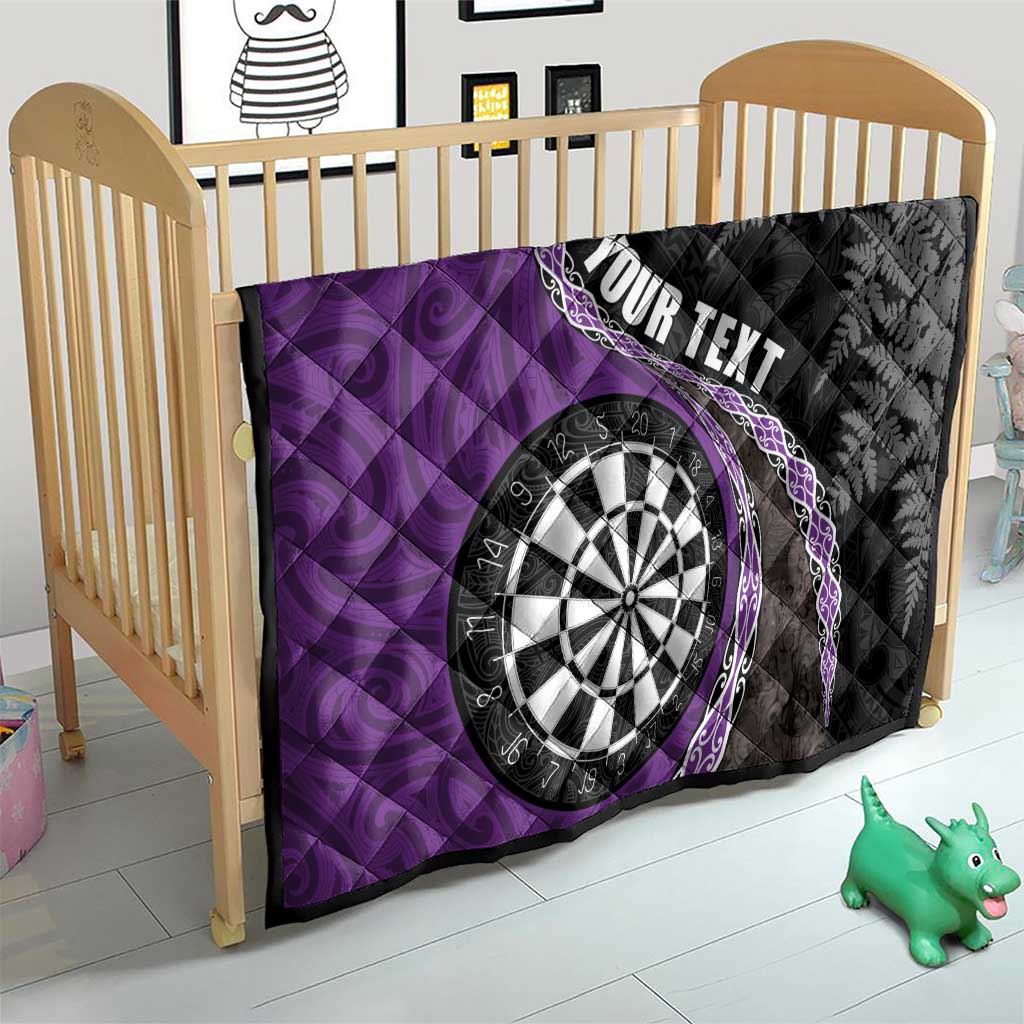 Personalised New Zealand Darts Quilt Koru Tribal Tattoo and Silver Fern Maori Pattern Purple Color LT03 - Polynesian Pride