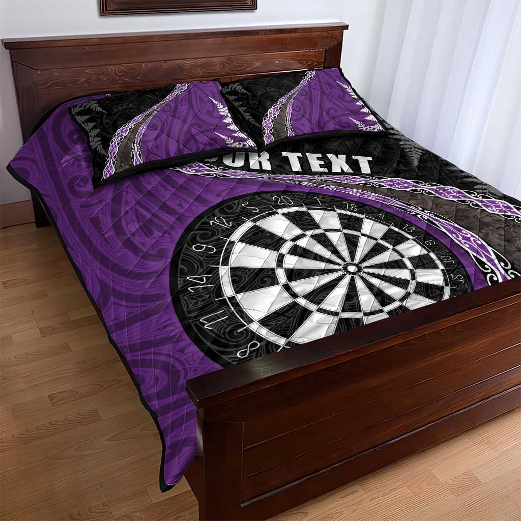 Personalised New Zealand Darts Quilt Bed Set Koru Tribal Tattoo and Silver Fern Maori Pattern Purple Color