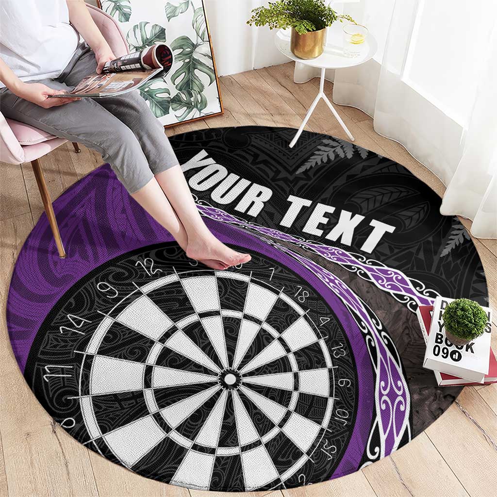 Personalised New Zealand Darts Round Carpet Koru Tribal Tattoo and Silver Fern Maori Pattern Purple Color LT03 - Polynesian Pride
