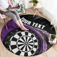Personalised New Zealand Darts Round Carpet Koru Tribal Tattoo and Silver Fern Maori Pattern Purple Color LT03 - Polynesian Pride