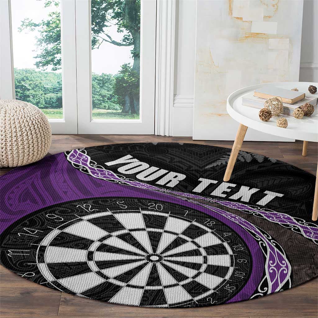 Personalised New Zealand Darts Round Carpet Koru Tribal Tattoo and Silver Fern Maori Pattern Purple Color LT03 - Polynesian Pride