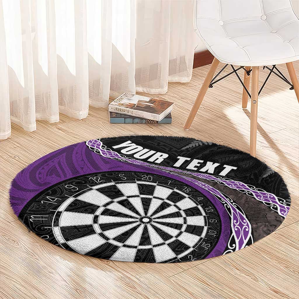 Personalised New Zealand Darts Round Carpet Koru Tribal Tattoo and Silver Fern Maori Pattern Purple Color LT03 - Polynesian Pride