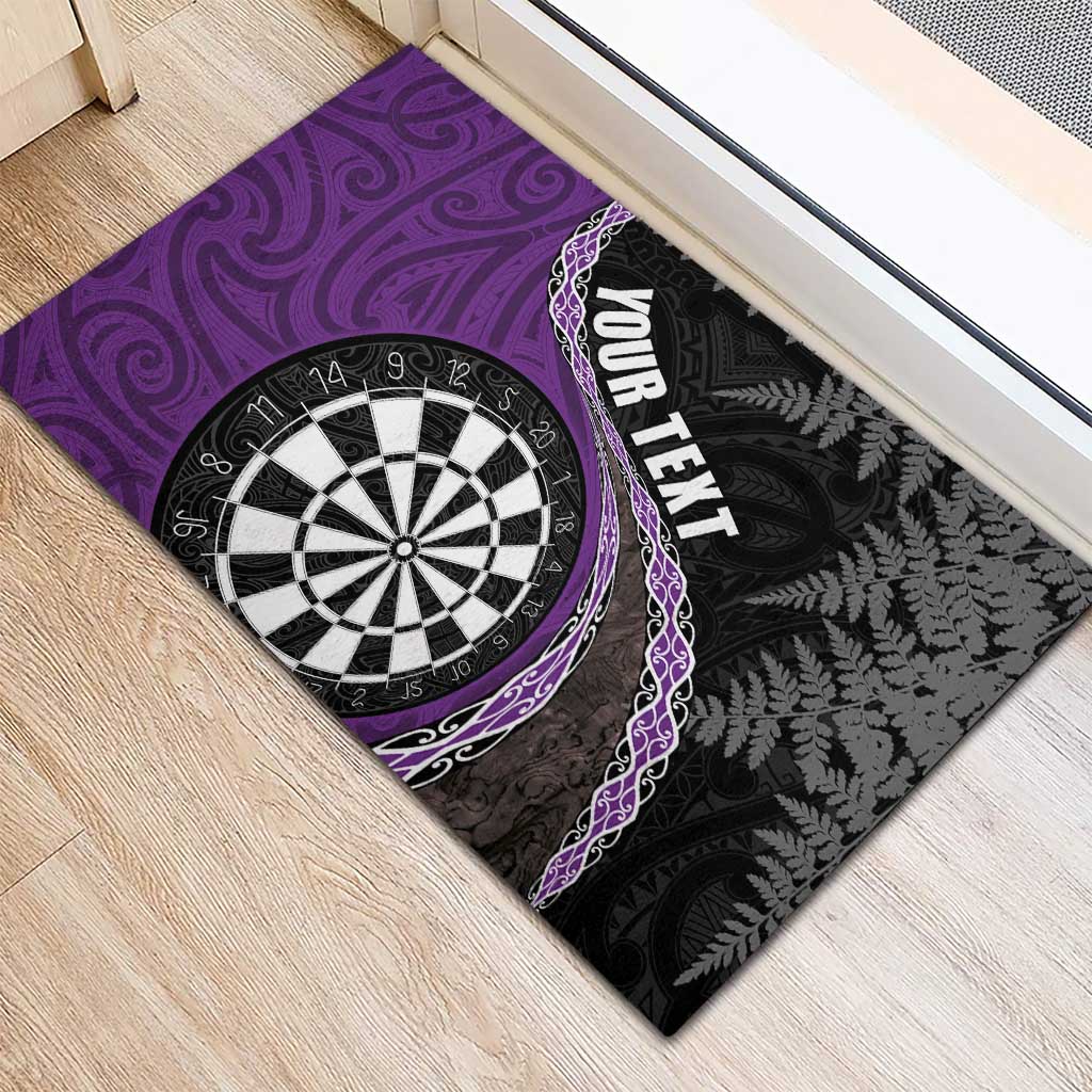 Personalised New Zealand Darts Rubber Doormat Koru Tribal Tattoo and Silver Fern Maori Pattern Purple Color LT03 - Polynesian Pride
